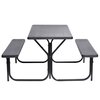Gardenised Outdoor Woodgrain Picnic Table Set with Metal Frame, Gray QI003911GY